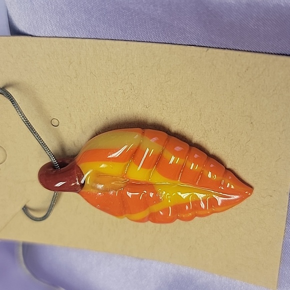 N10 Orange Yellow Red - Handblown Glass Leaf Necklace - Picture 2 of 4